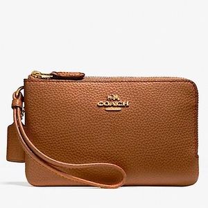 Coach Wristlet - Saddle Brown Double Corner Zip Wristlet w/gold hardware - NW